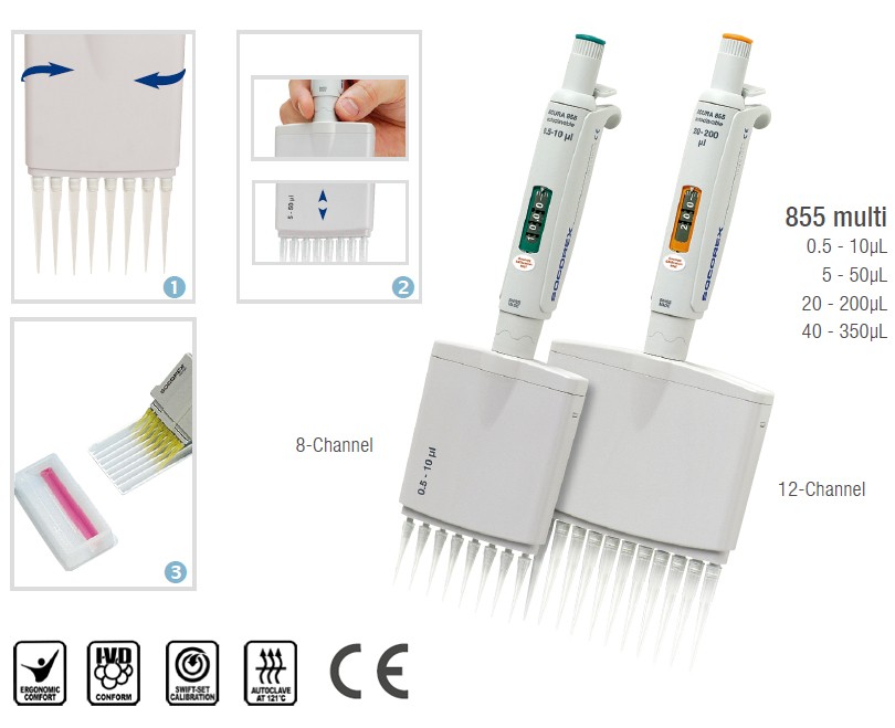 SOCOREX 855多道 微量移液器 10-100μL - 多道移液器