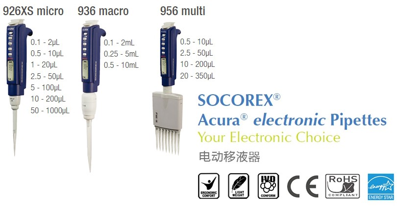 瑞士SOCOREX 956电动多道移液器(12道) 20-350μL - 电动多道移液器