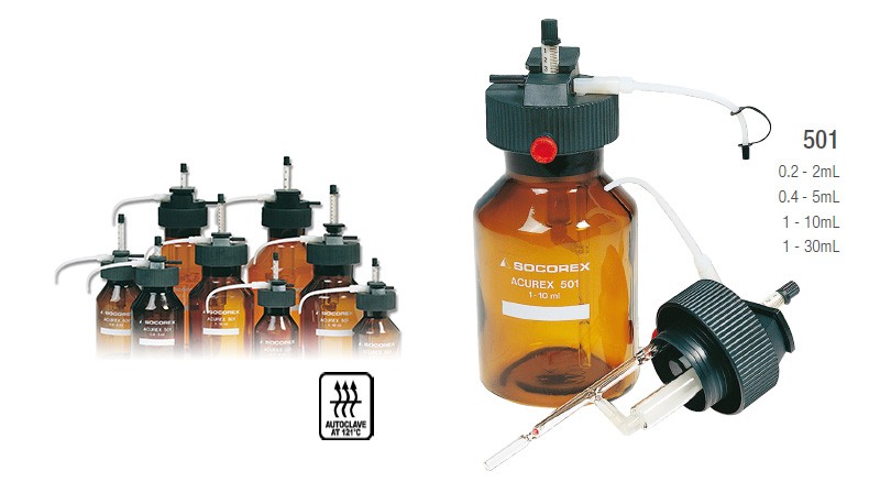 SOCOREX 501紧凑型瓶口移液器 分液范围0.4-5 mL 试剂瓶2000ml - Acurex™紧凑型瓶口配液器